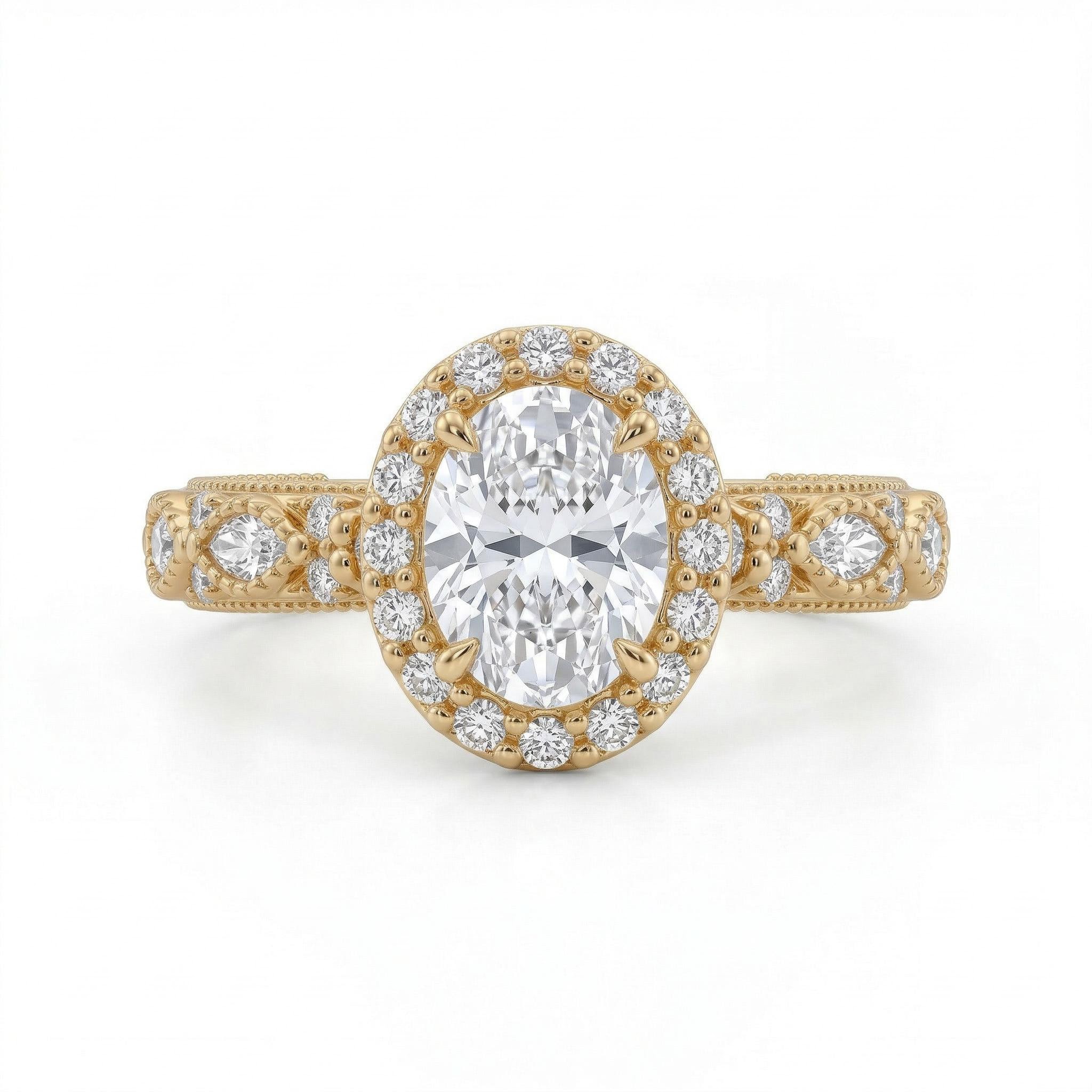 2.8 ct.tw Vintage Halo Oval Cut S925 Silver Engagement Ring