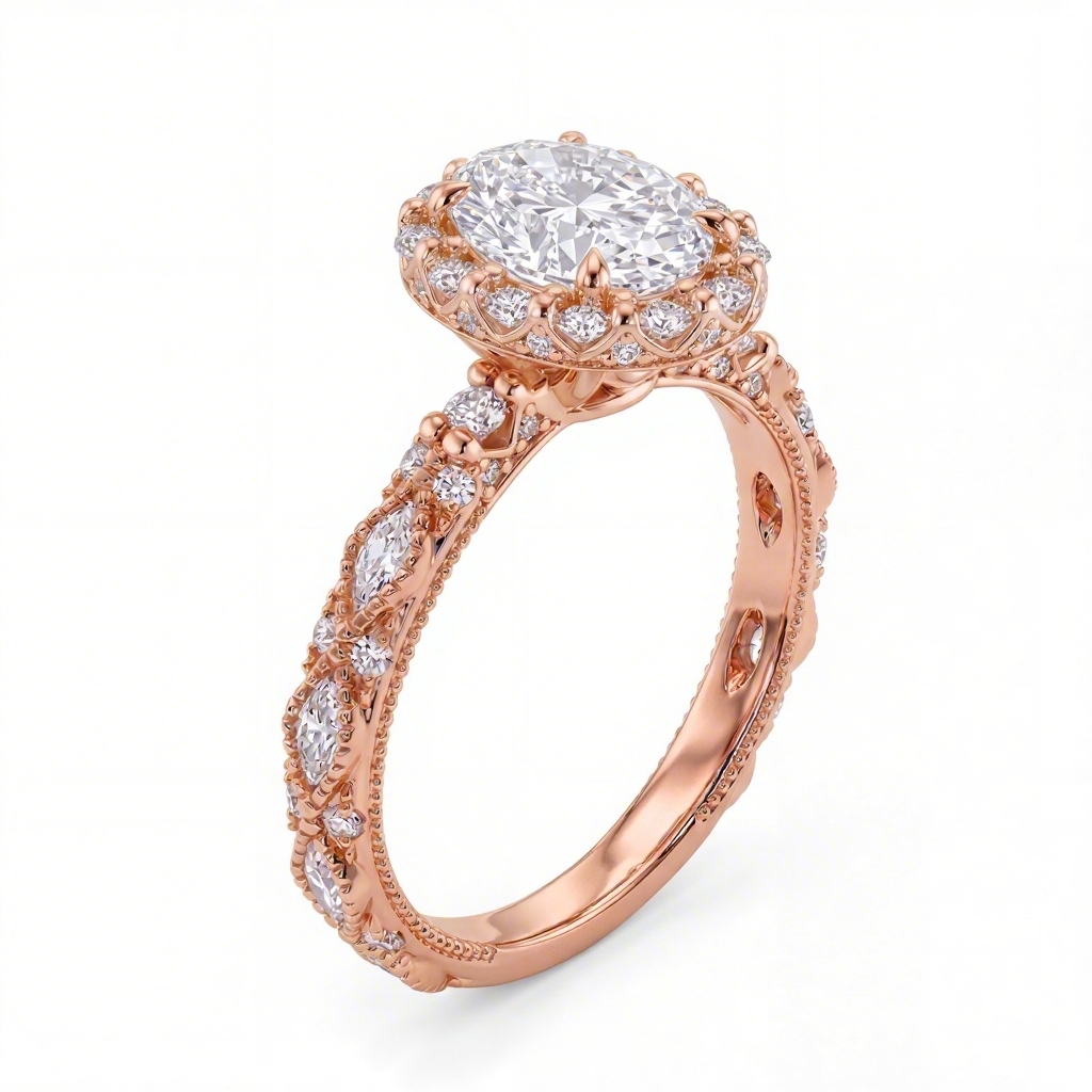 2.8 ct.tw Vintage Halo Oval Cut S925 Silver Engagement Ring