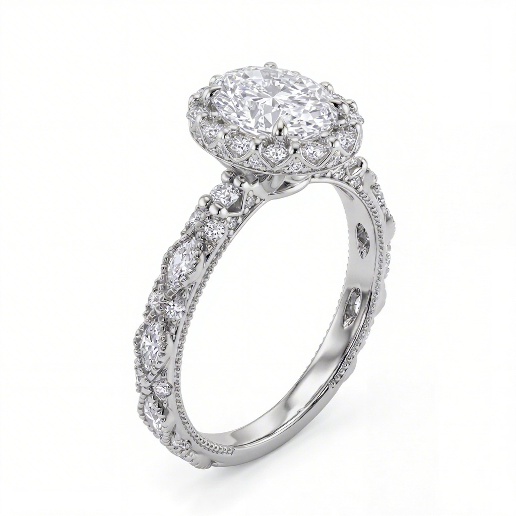 2.8 ct.tw Vintage Halo Oval Cut S925 Silver Engagement Ring