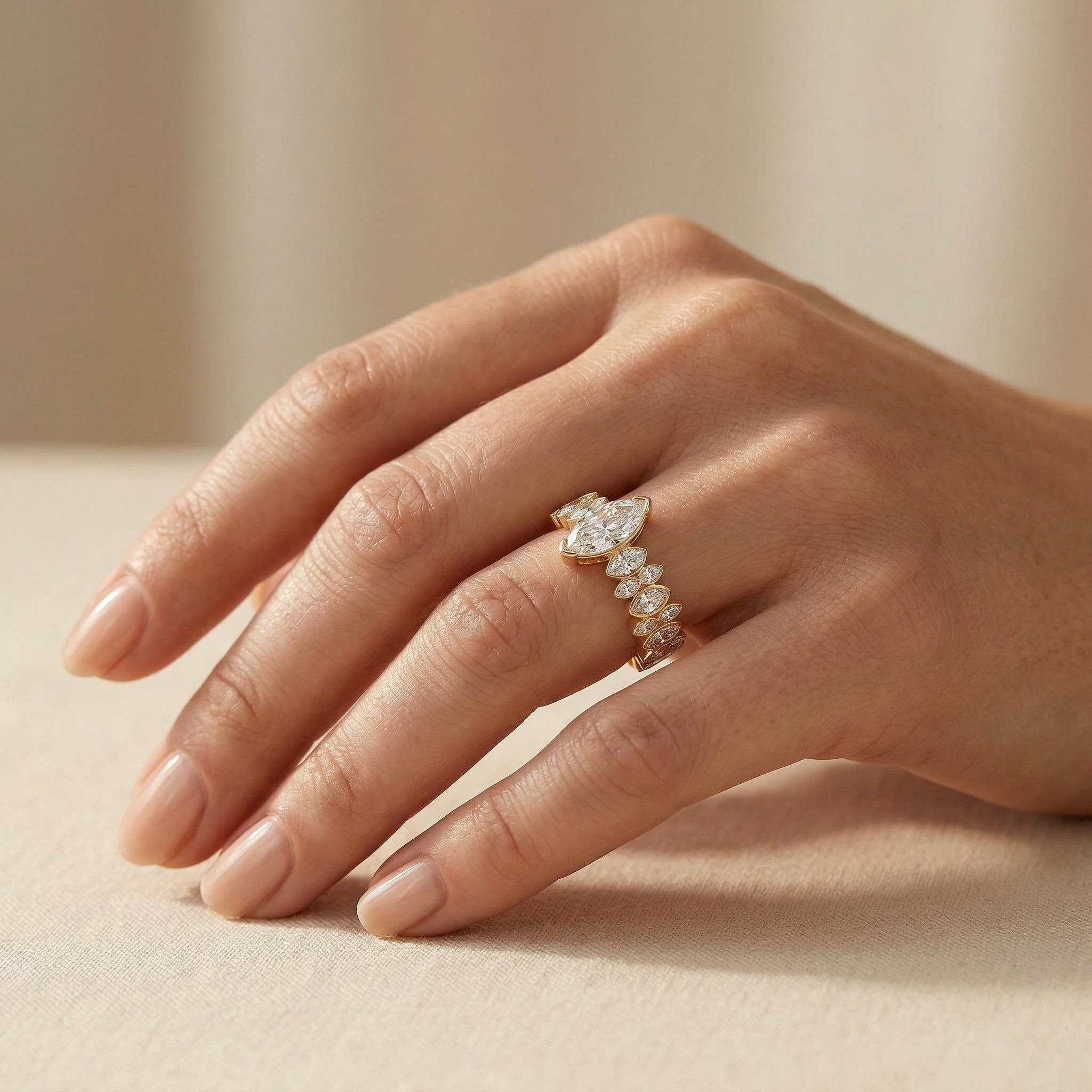 9.2ct.tw Wavy Marquise Cut Fashion Engagement Ring