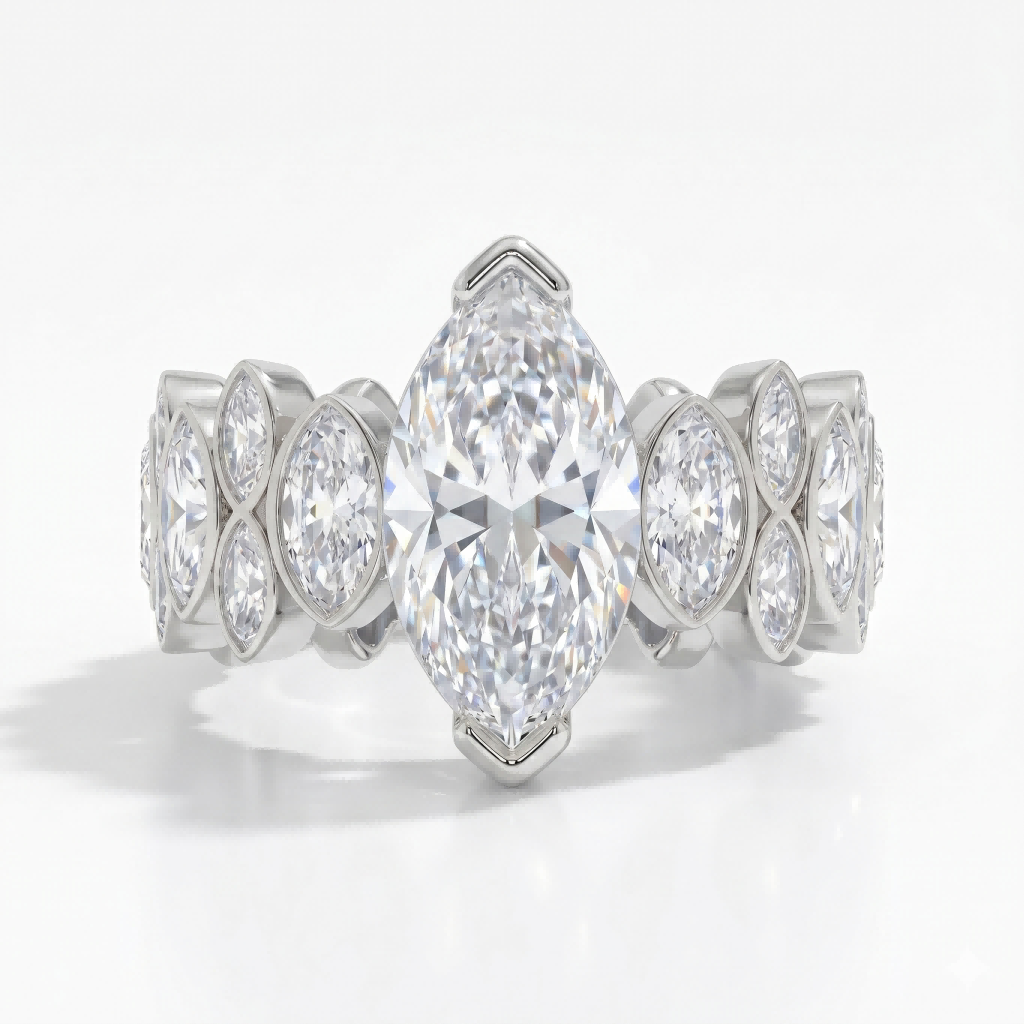 9.2ct.tw. Wavy Marquise Cut Fashion Engagement Ring