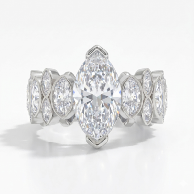 9.2ct.tw. Wavy Marquise Cut Fashion Engagement Ring