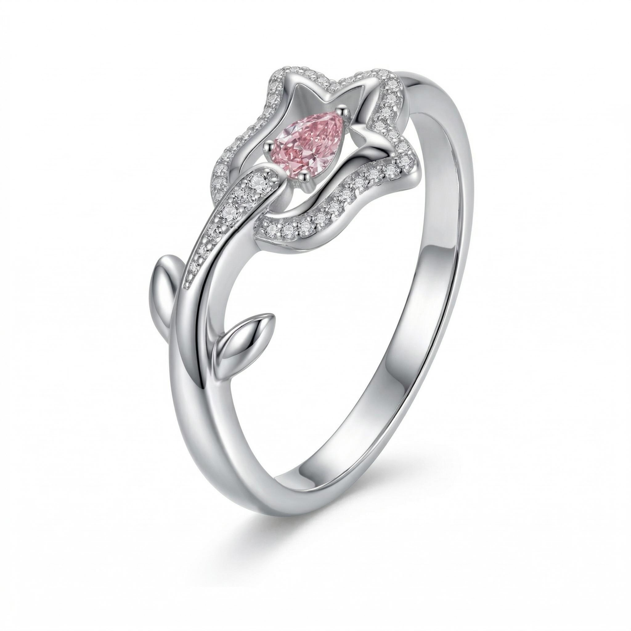 1.0 ct.tw Floral Shape Pink Pear Cut S925 Silver Engagement Ring