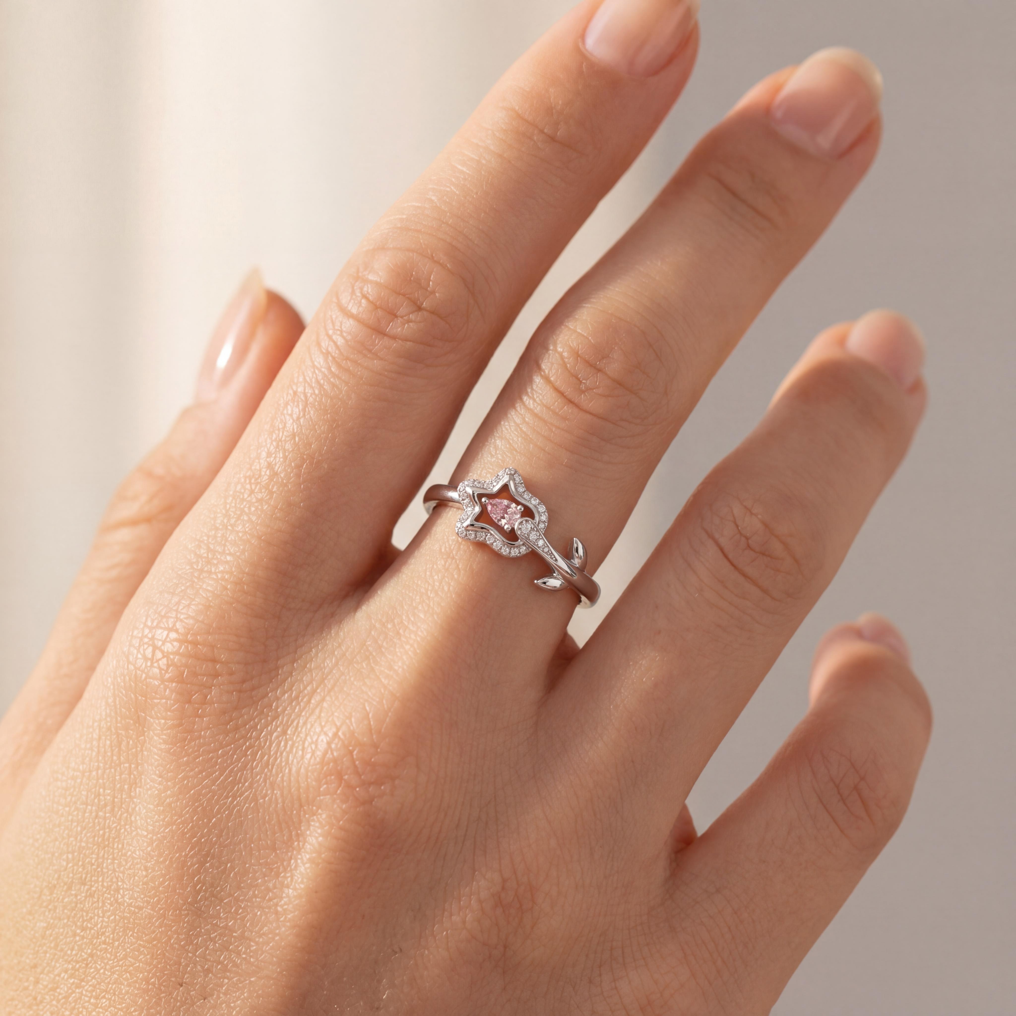 1.0 ct.tw Floral Shape Pink Pear Cut S925 Silver Engagement Ring