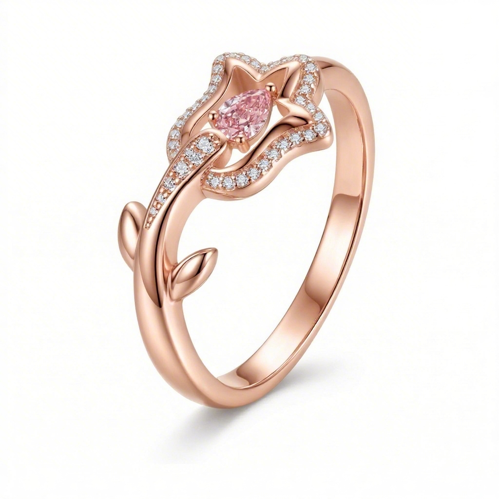 1.0 ct.tw Floral Shape Pink Pear Cut S925 Silver Engagement Ring