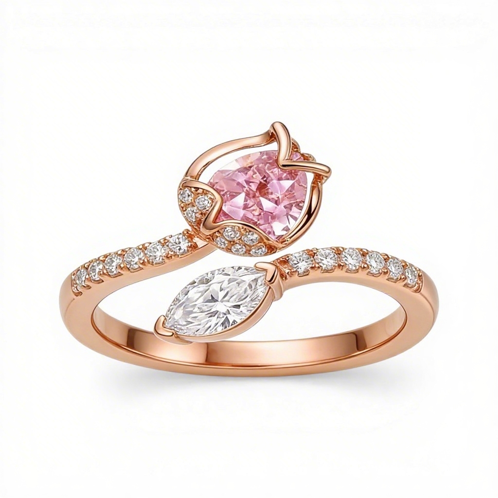 1.0 ct.tw Floral Shape Pink Pear Cut S925 Silver Engagement Ring