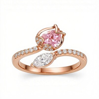 1.0 ct.tw Floral Shape Pink Pear Cut S925 Silver Engagement Ring