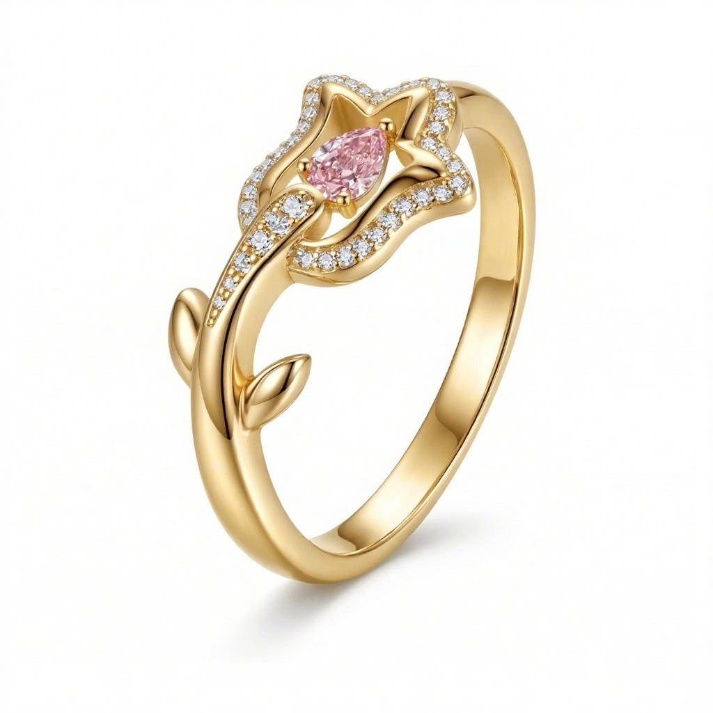 1.0 ct.tw Floral Shape Pink Pear Cut S925 Silver Engagement Ring