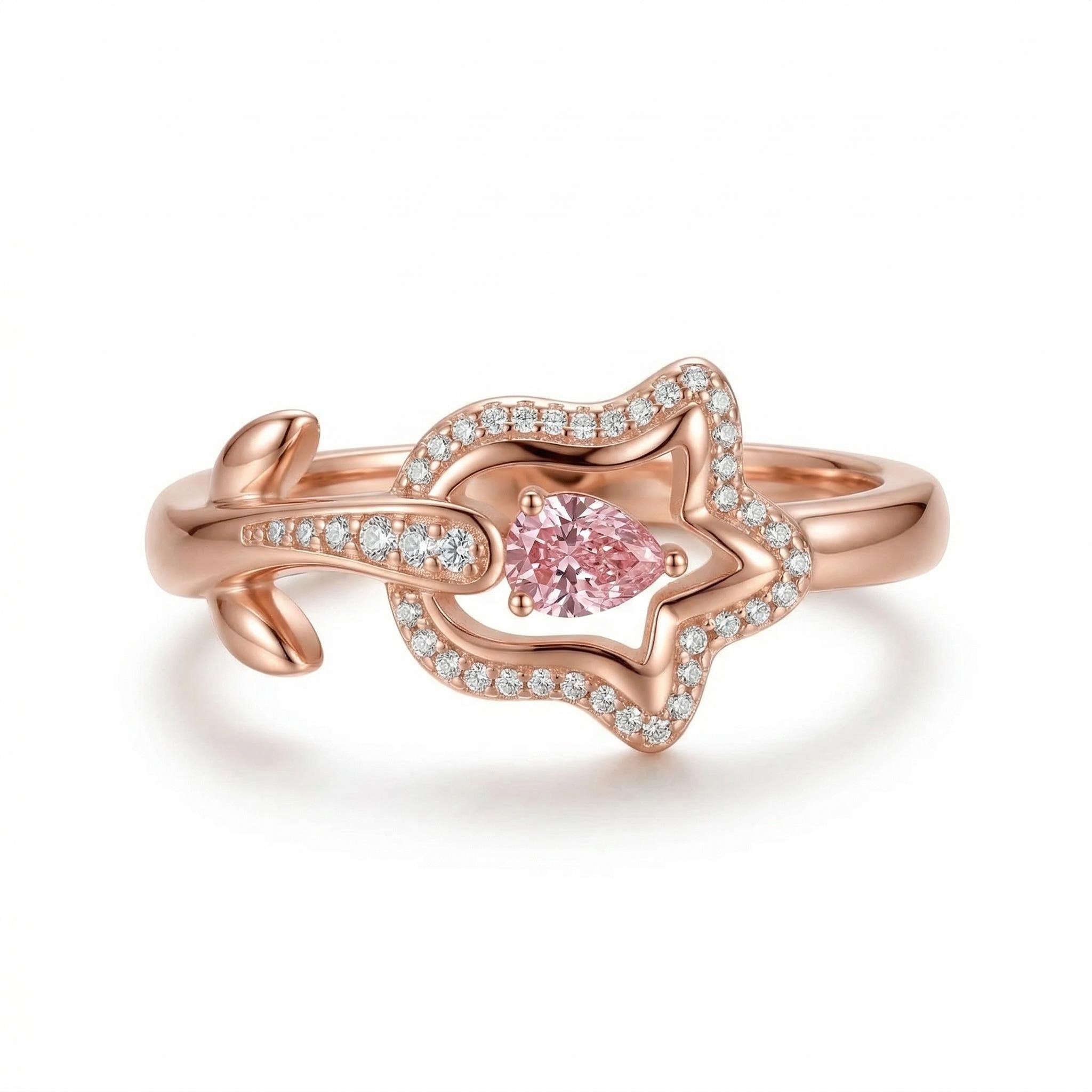 0.29 ct.tw. Floral Shape Pink Pear Cut S925 Silver Engagement Ring