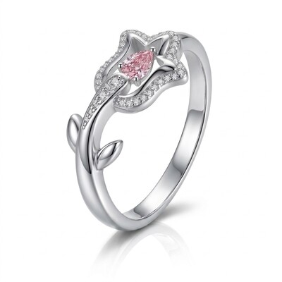 0.29 ct.tw. Floral Shape Pink Pear Cut S925 Silver Engagement Ring
