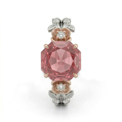 1.5 ct.tw Floral Accent Ruby Rose Cut Two-tone S925 Silver Engagement Ring