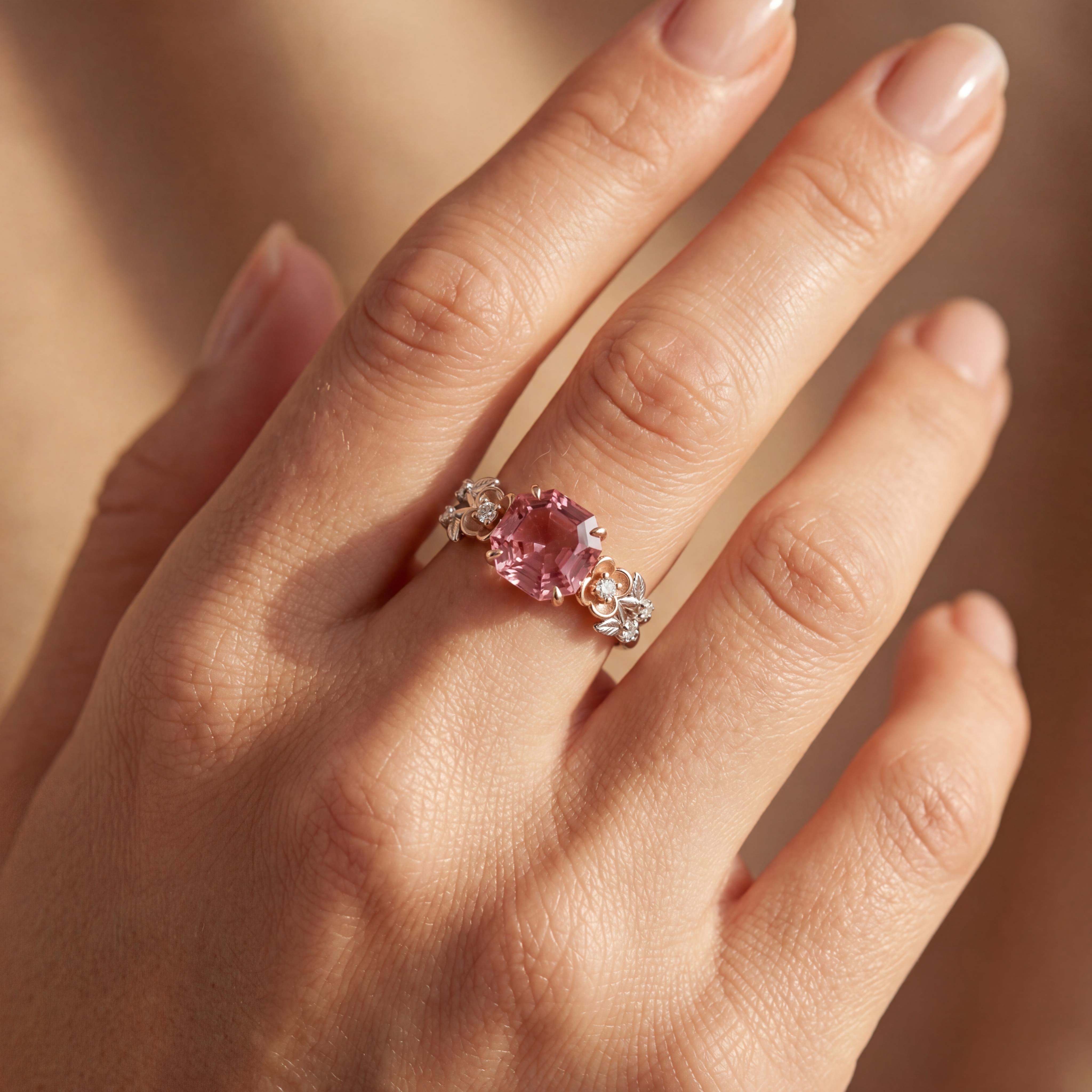 1.5 ct.tw Floral Accent Ruby Rose Cut Two-tone S925 Silver Engagement Ring