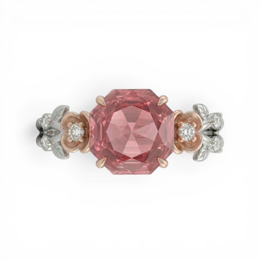 1.5 ct.tw Floral Accent Ruby Rose Cut Two-tone S925 Silver Engagement Ring