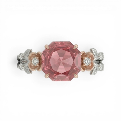 1.5 ct.tw Floral Accent Ruby Rose Cut Two-tone S925 Silver Engagement Ring