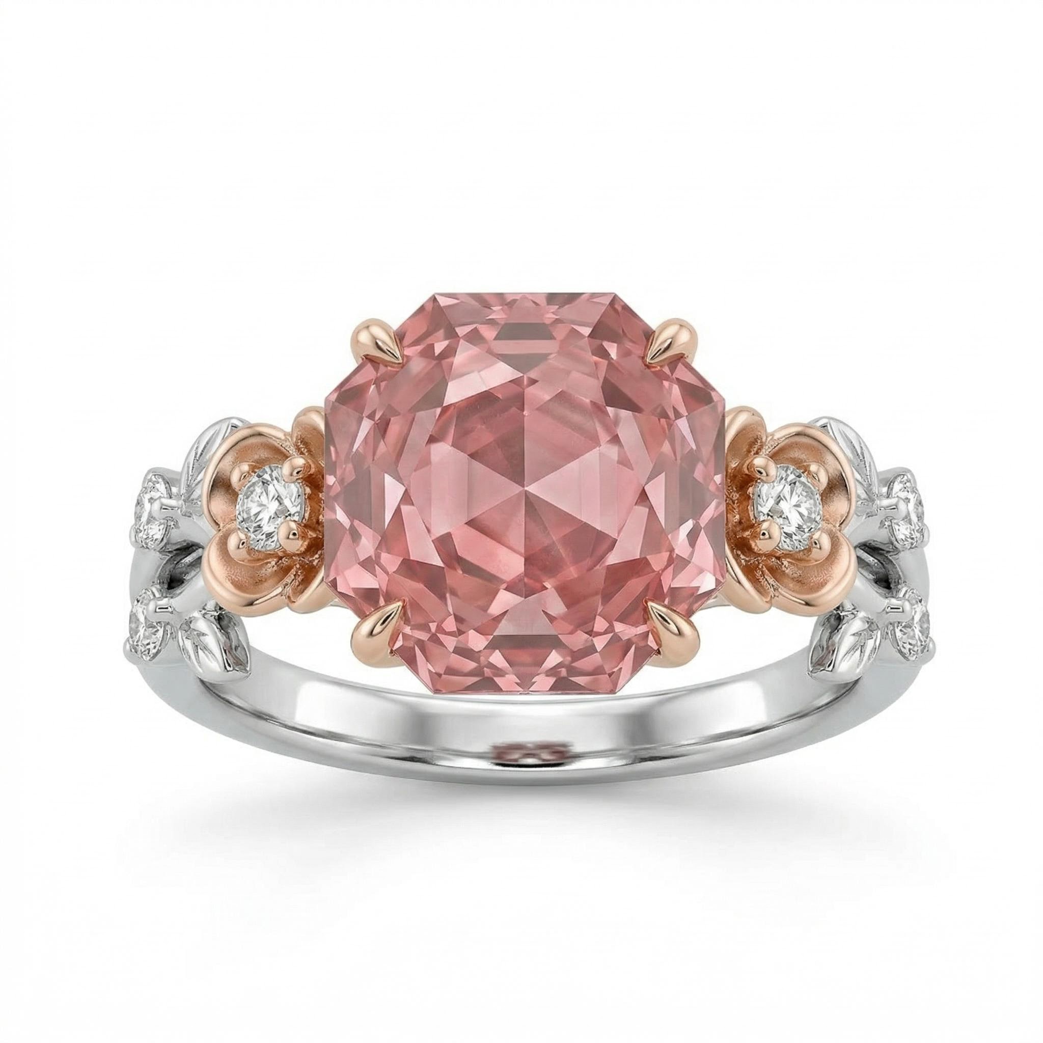 1.5 ct.tw. Floral Accent Ruby Rose Cut Two-tone S925 Silver Engagement Ring