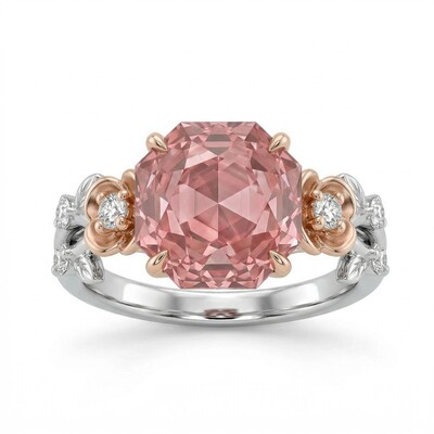 1.5 ct.tw. Floral Accent Ruby Rose Cut Two-tone S925 Silver Engagement Ring