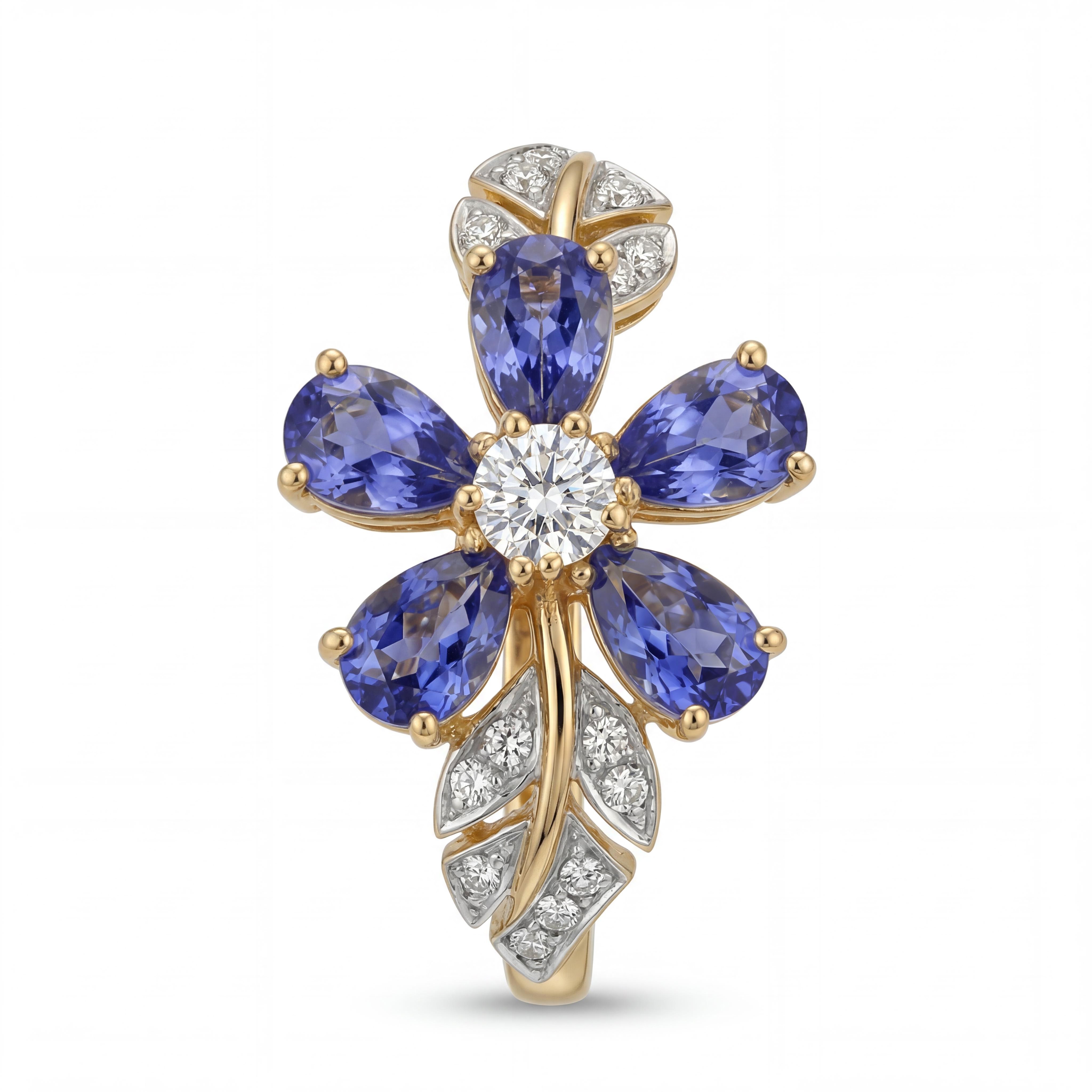 3.6 ct.tw Nature-inspired Floral Blue Pear Cut S925 Silver Ring