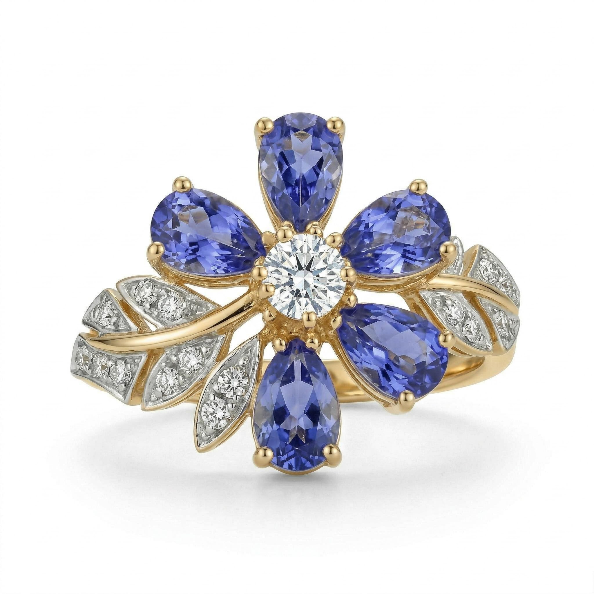 1.19 ct.tw. Nature-inspired Floral Blue Pear Cut S925 Silver Ring 1.19 ct.tw. Nature-inspired Floral Blue Pear Cut S925 Silver Ring