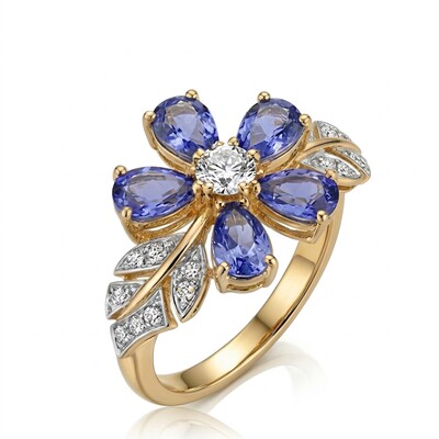 1.19 ct.tw. Nature-inspired Floral Blue Pear Cut S925 Silver Ring