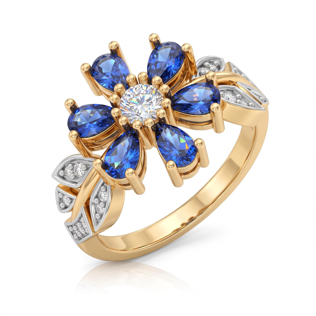 1.19 ct.tw. Nature-inspired Floral Blue Pear Cut S925 Silver Ring 1.19 ct.tw. Nature-inspired Floral Blue Pear Cut S925 Silver Ring