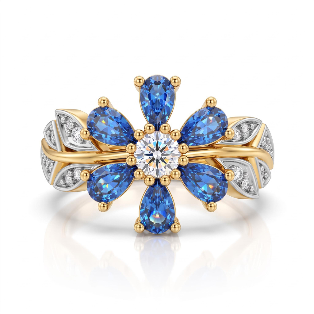 1.19 ct.tw. Nature-inspired Floral Blue Pear Cut S925 Silver Ring 1.19 ct.tw. Nature-inspired Floral Blue Pear Cut S925 Silver Ring
