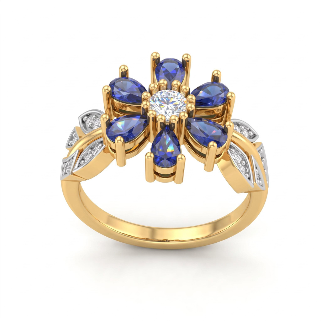 1.19 ct.tw. Nature-inspired Floral Blue Pear Cut S925 Silver Ring 1.19 ct.tw. Nature-inspired Floral Blue Pear Cut S925 Silver Ring