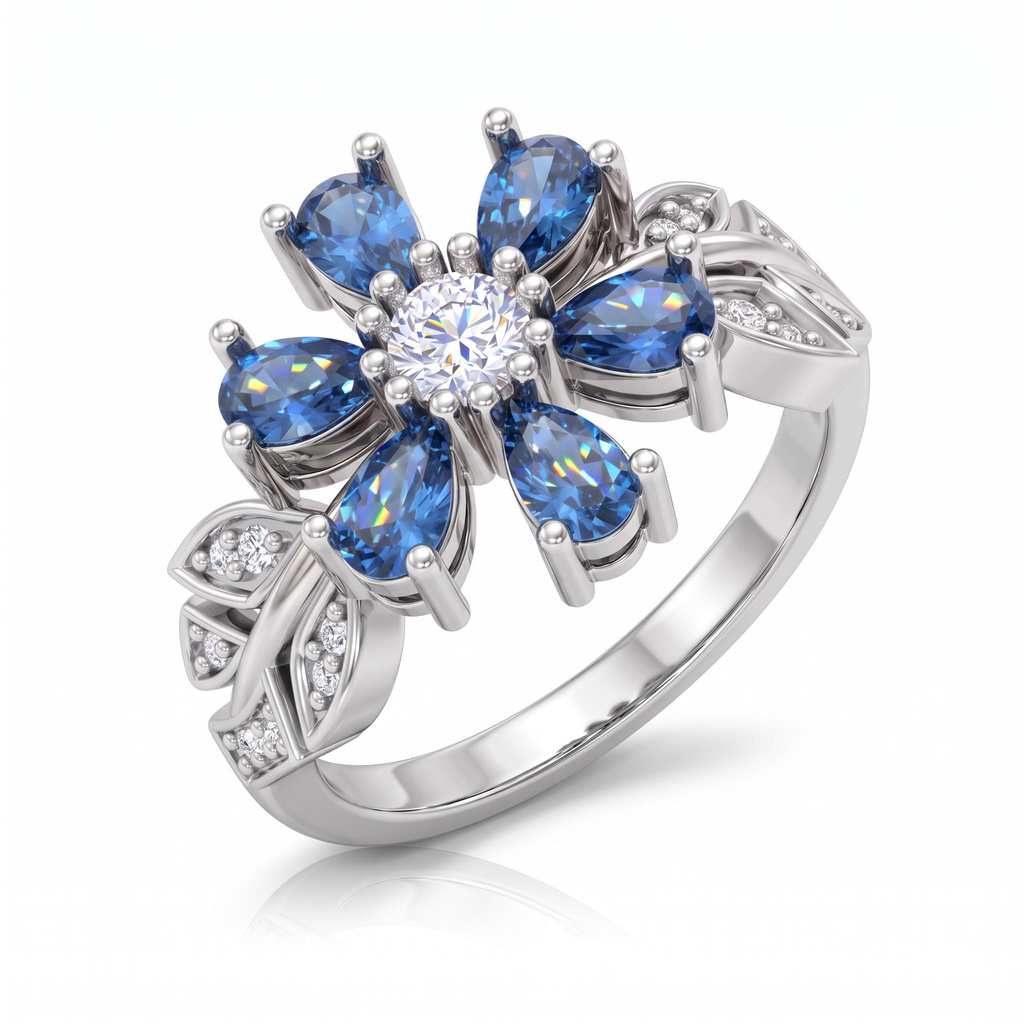 1.19 ct.tw. Nature-inspired Floral Blue Pear Cut S925 Silver Ring 1.19 ct.tw. Nature-inspired Floral Blue Pear Cut S925 Silver Ring