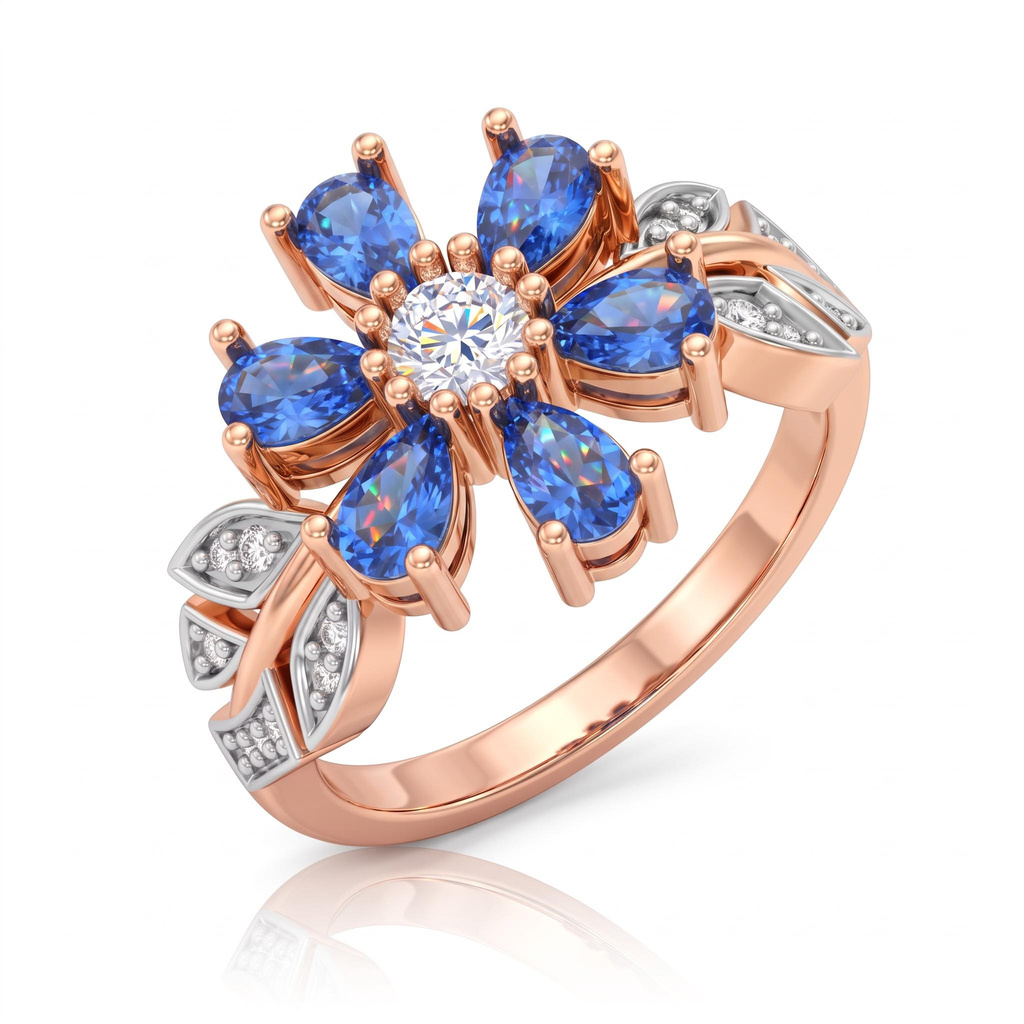 1.19 ct.tw. Nature-inspired Floral Blue Pear Cut S925 Silver Ring 1.19 ct.tw. Nature-inspired Floral Blue Pear Cut S925 Silver Ring