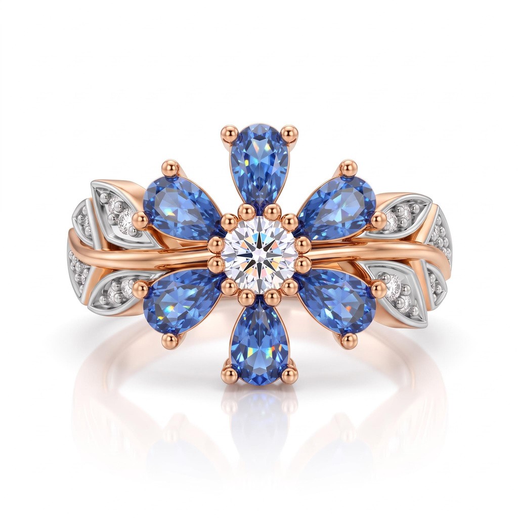 1.19 ct.tw. Nature-inspired Floral Blue Pear Cut S925 Silver Ring 1.19 ct.tw. Nature-inspired Floral Blue Pear Cut S925 Silver Ring
