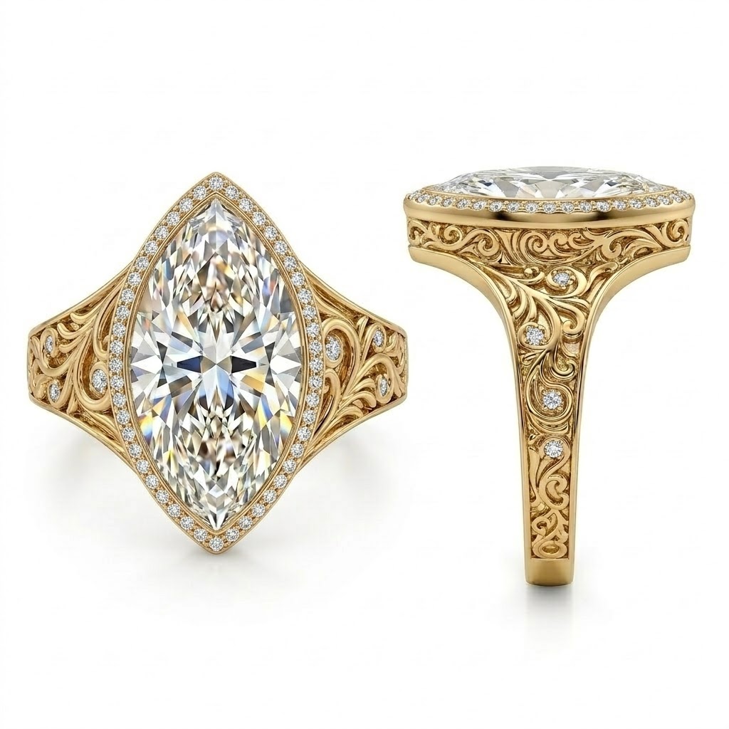 3.3 ct.tw Vintage Filigree Marquise Cut S925 Silver Halo Engagement Ring