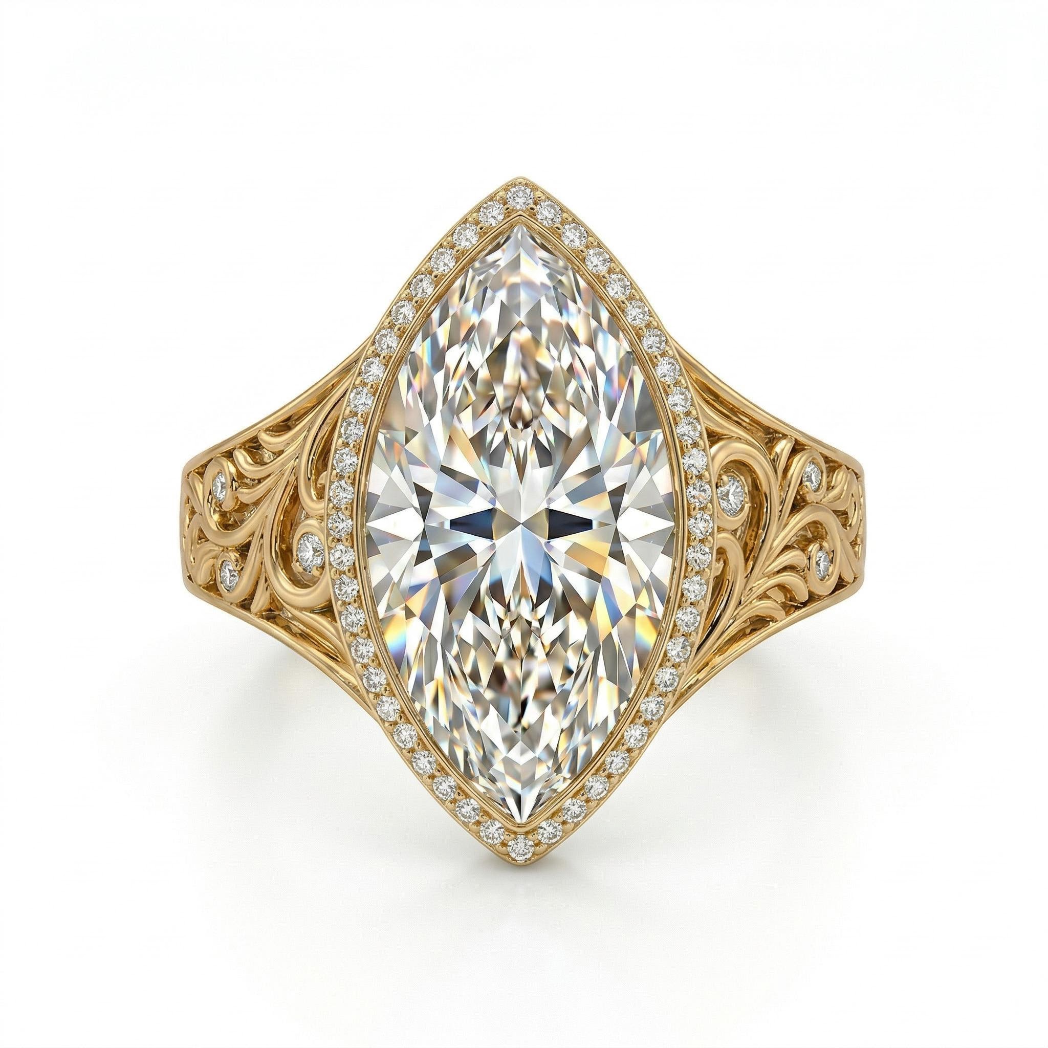 3.3 ct.tw Vintage Filigree Marquise Cut S925 Silver Halo Engagement Ring