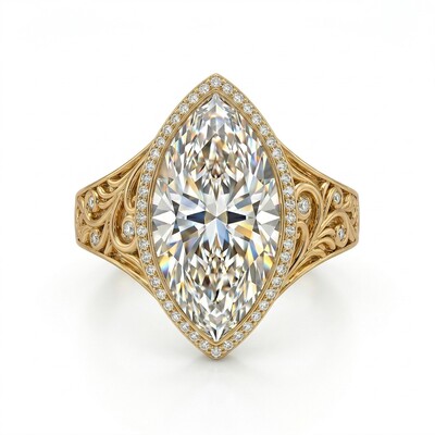 3.3 ct.tw Vintage Filigree Marquise Cut S925 Silver Halo Engagement Ring