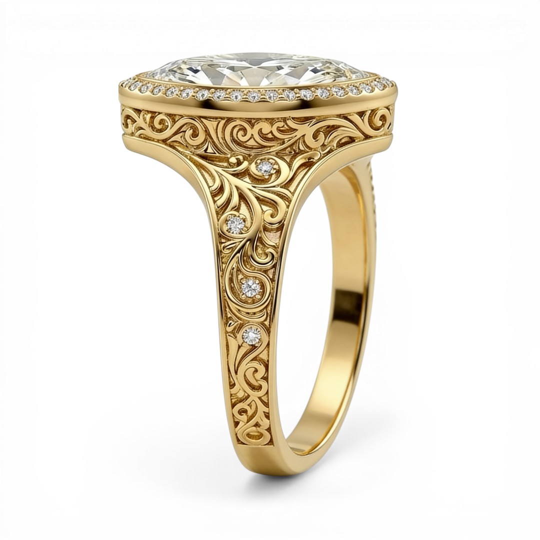 3.3 ct.tw Vintage Filigree Marquise Cut S925 Silver Halo Engagement Ring