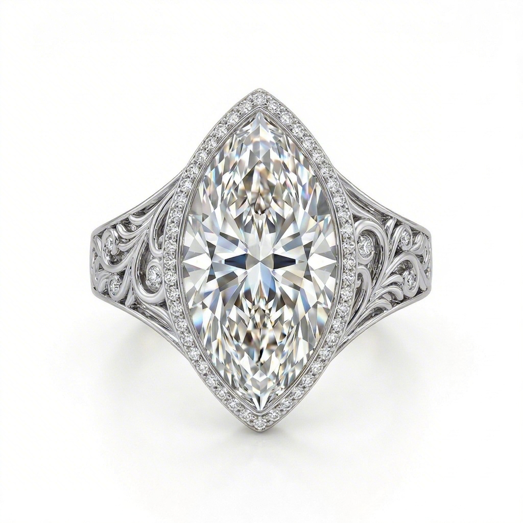 3.3 ct.tw Vintage Filigree Marquise Cut S925 Silver Halo Engagement Ring