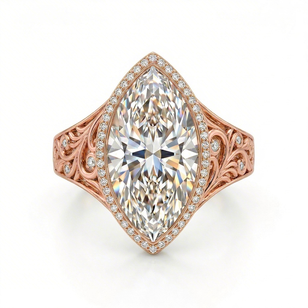 3.3 ct.tw Vintage Filigree Marquise Cut S925 Silver Halo Engagement Ring