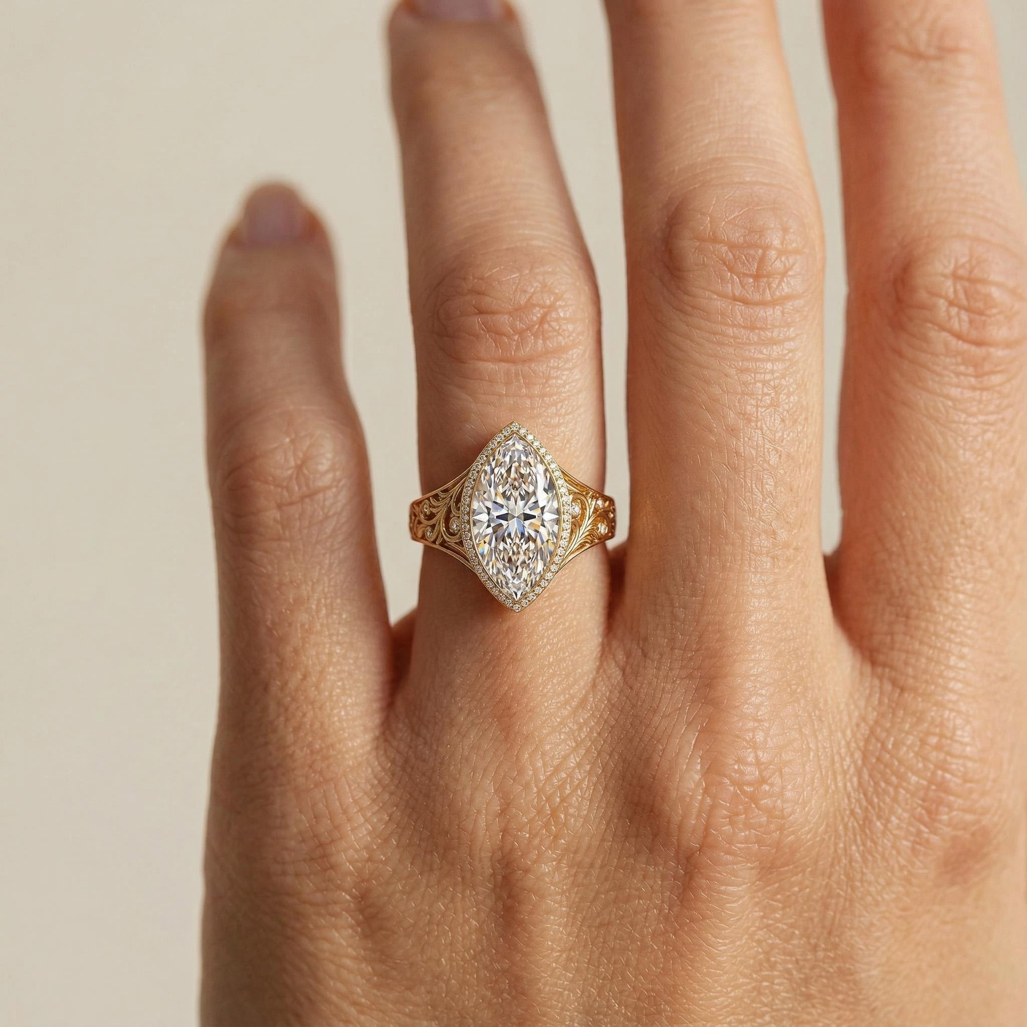 3.3 ct.tw Vintage Filigree Marquise Cut S925 Silver Halo Engagement Ring