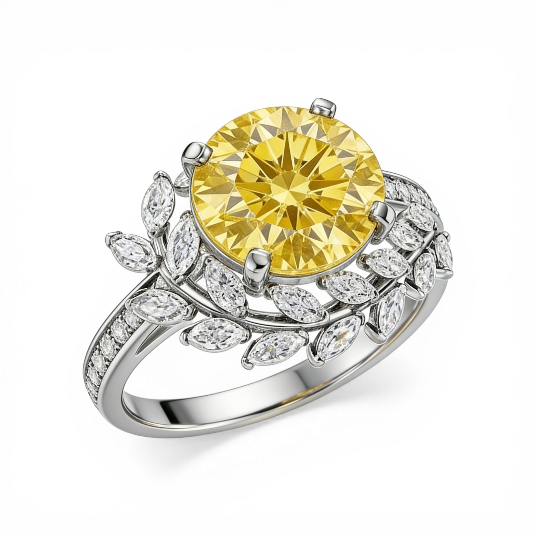 3.2 ct.tw Vine-inspired Yellow Round Cut S925 Silver Engagement Ring