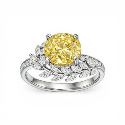 3.2 ct.tw Vine-inspired Yellow Round Cut S925 Silver Engagement Ring