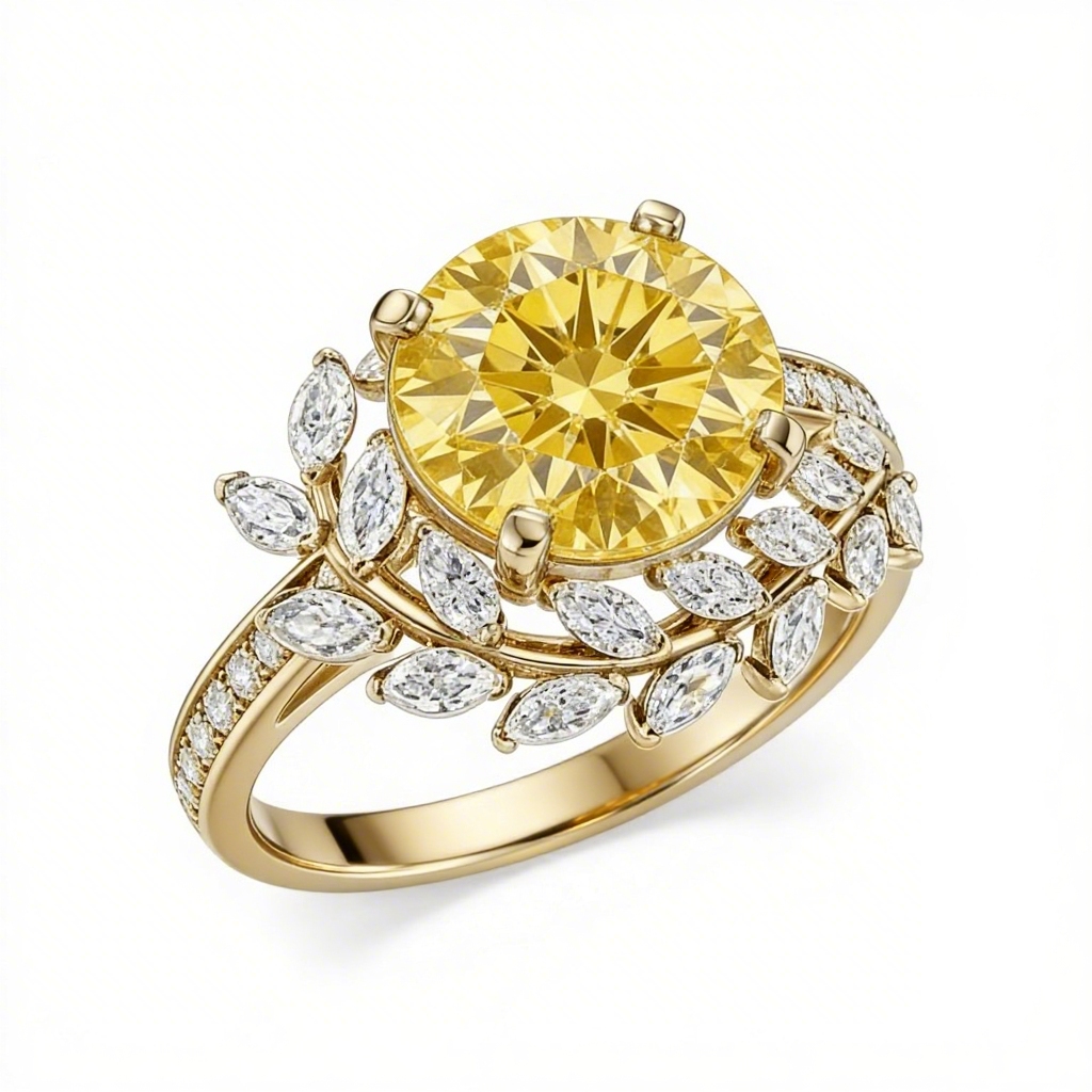 3.2 ct.tw Vine-inspired Yellow Round Cut S925 Silver Engagement Ring