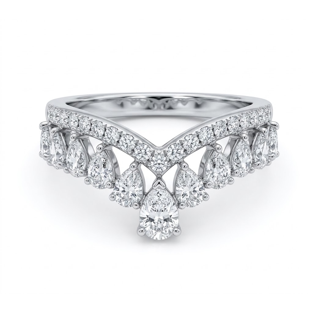 2.8 ct.tw V-shaped Pear Cut S925 Silver Wedding Band