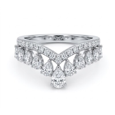 2.8 ct.tw V-shaped Pear Cut S925 Silver Wedding Band