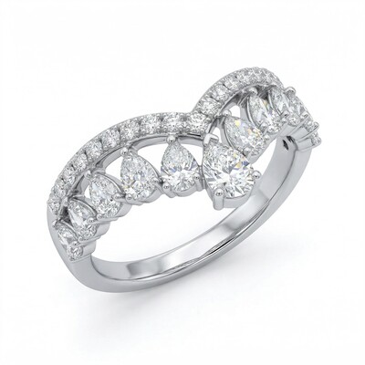 2.8 ct.tw V-shaped Pear Cut S925 Silver Wedding Band