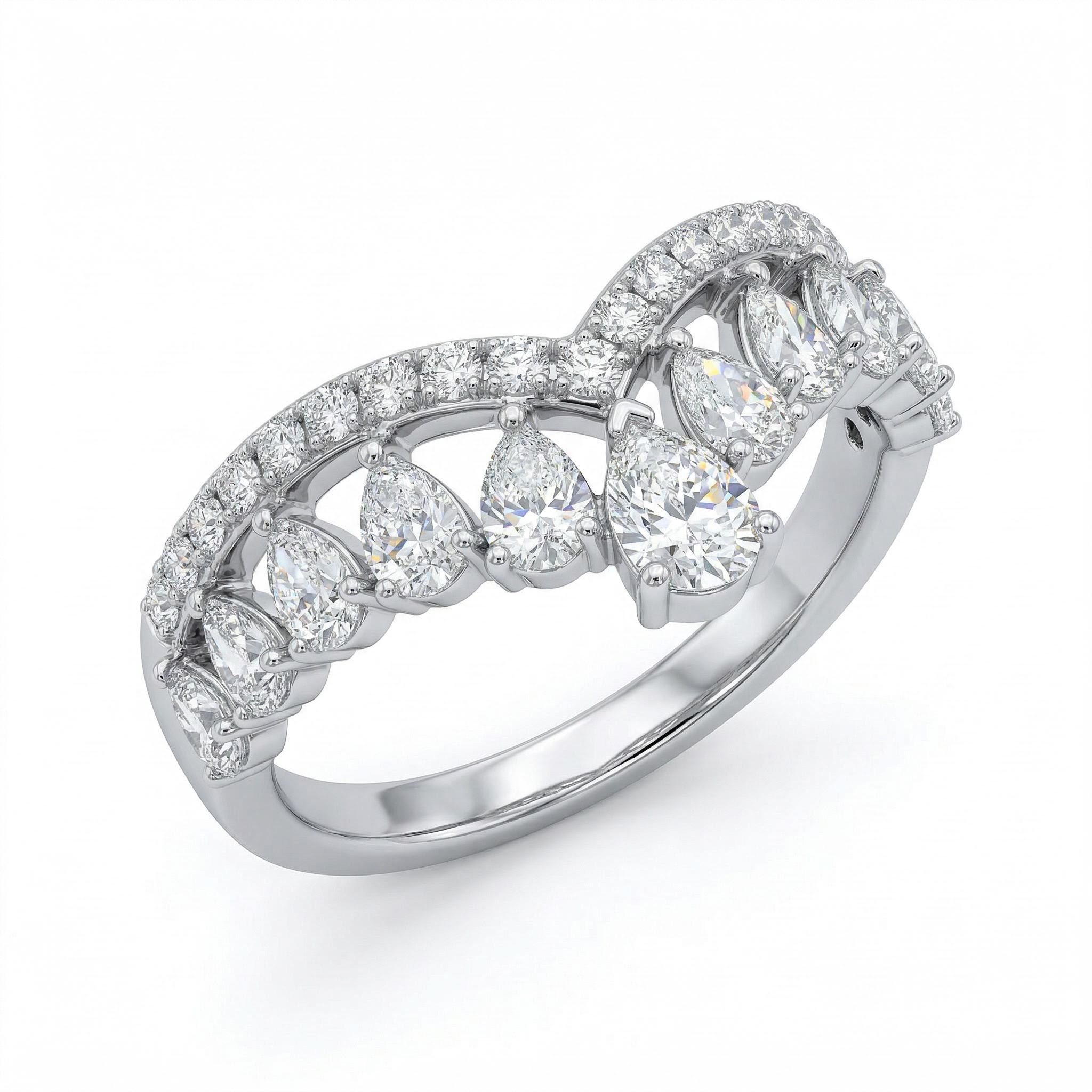 2.8 ct.tw. V-shaped Pear Cut S925 Silver Wedding Band