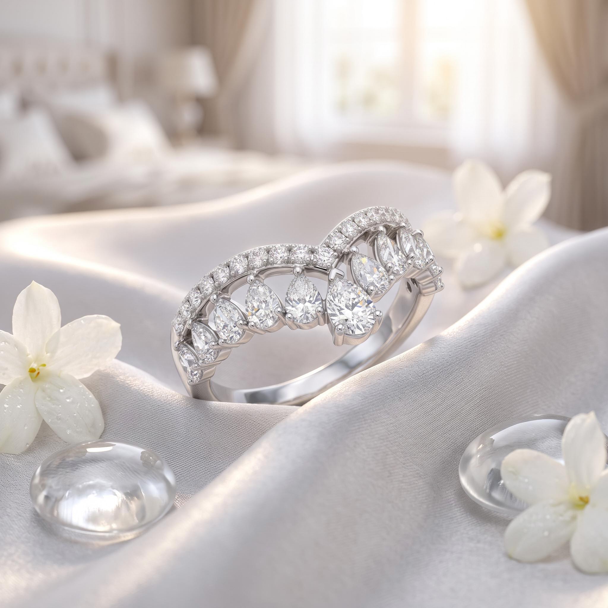 1.45 ct.tw. V-shaped Pear Cut S925 Silver Wedding Band 1.45 ct.tw. V-shaped Pear Cut S925 Silver Wedding Band