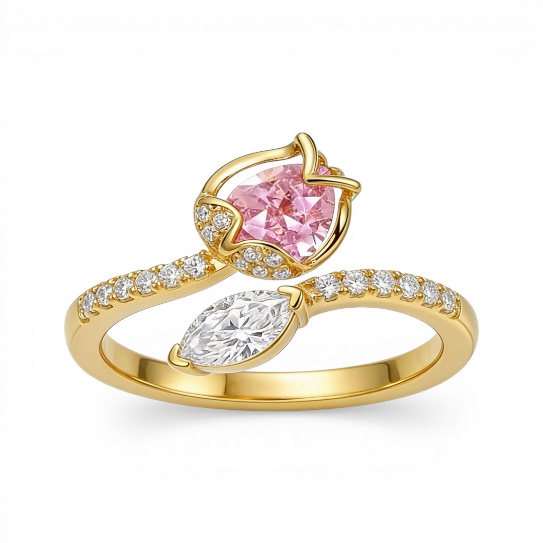 1.9 ct.tw Flower Shape Pink Pear Cut + White Marquise Cut S925 Silver Fashion Ring