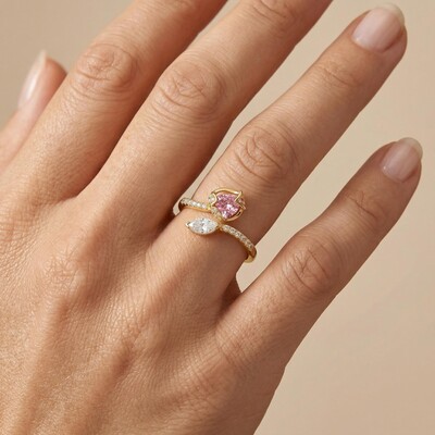 1.9 ct.tw. Flower Shape Pink Pear Cut + White Marquise Cut S925 Silver Fashion Ring