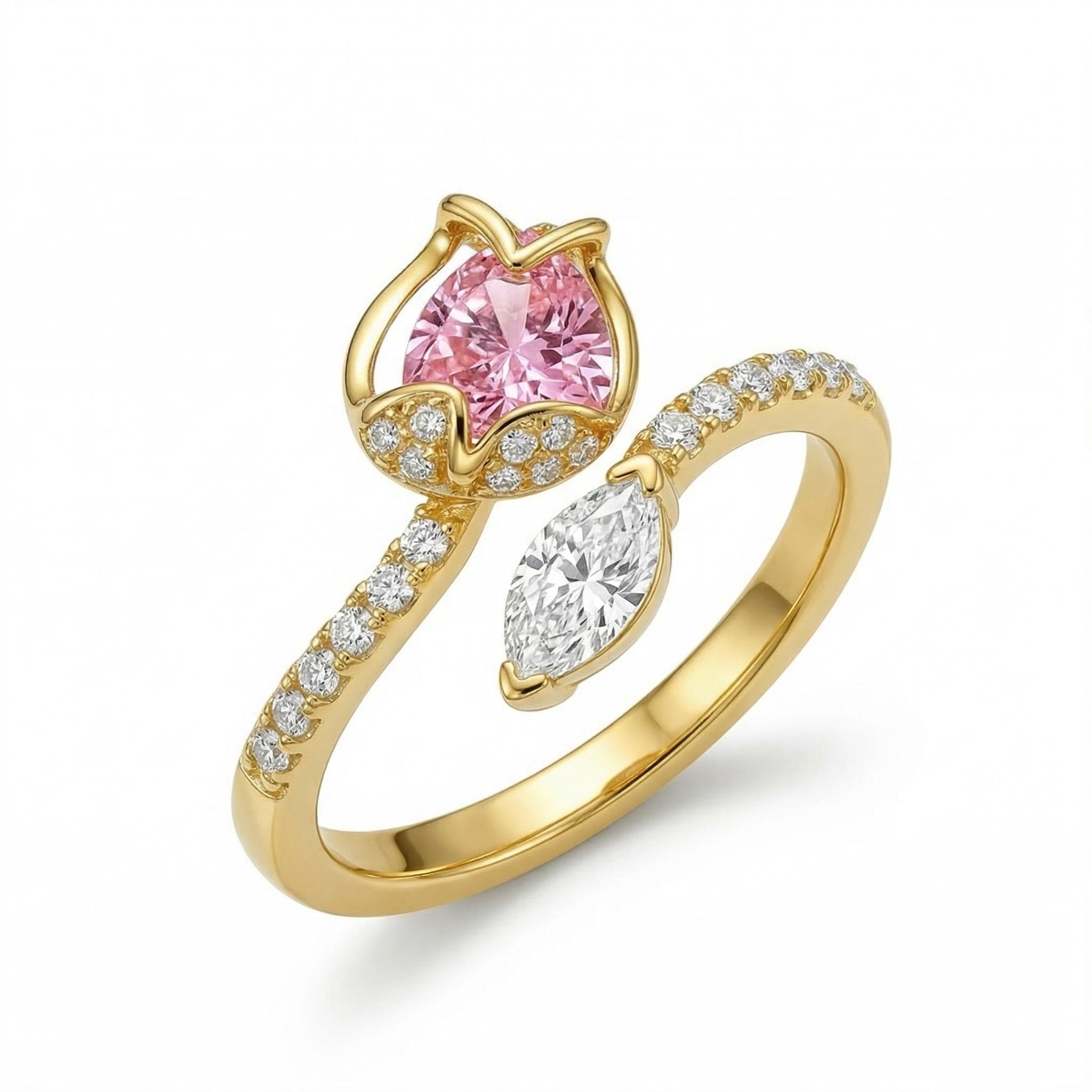 1.9 ct.tw. Flower Shape Pink Pear Cut + White Marquise Cut S925 Silver Fashion Ring