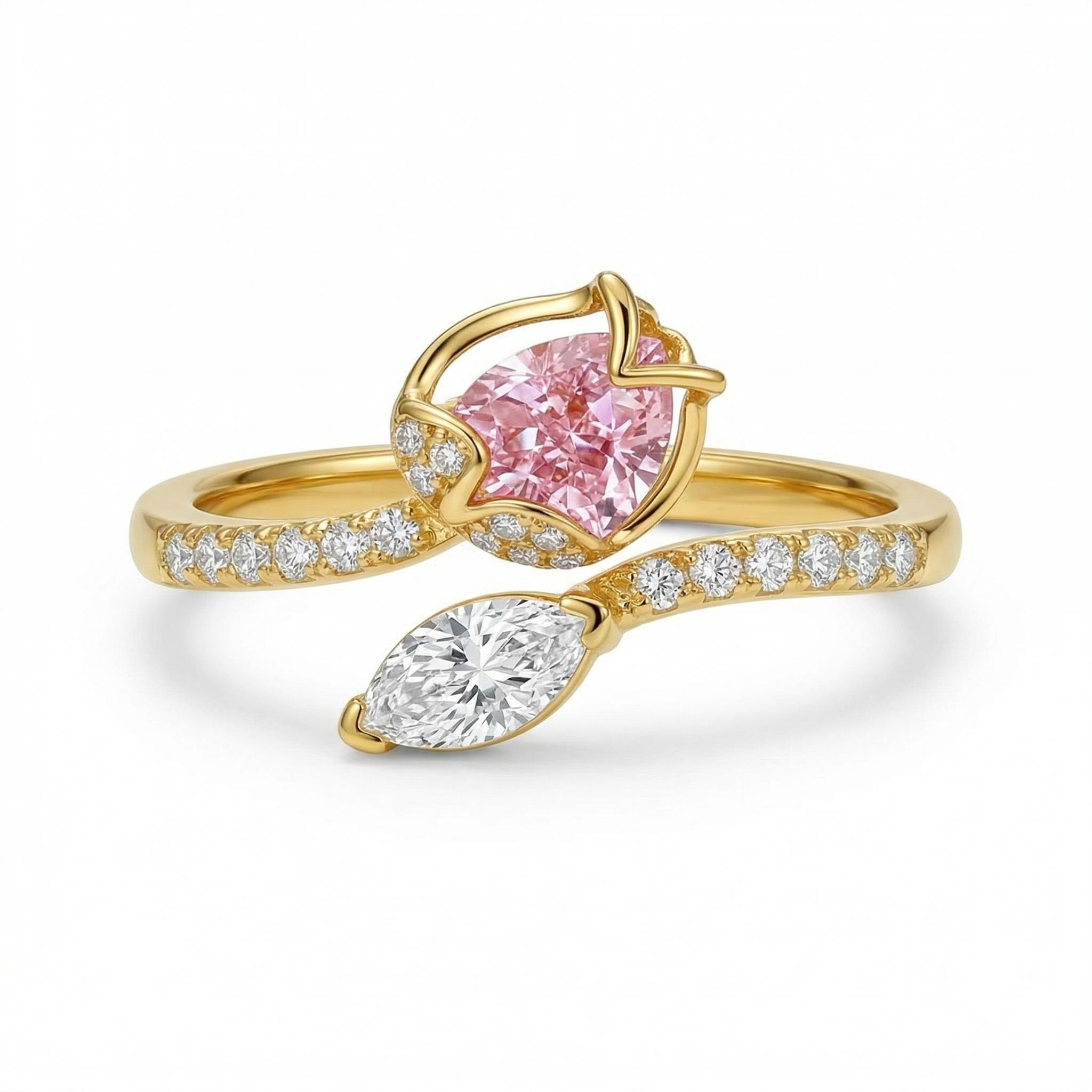 1.9 ct.tw. Flower Shape Pink Pear Cut + White Marquise Cut S925 Silver Fashion Ring