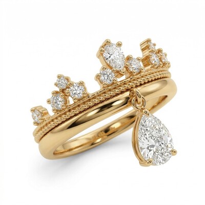 1.8 ct.tw Crown Design with Pear Cut Charm S925 Silver Wedding Band