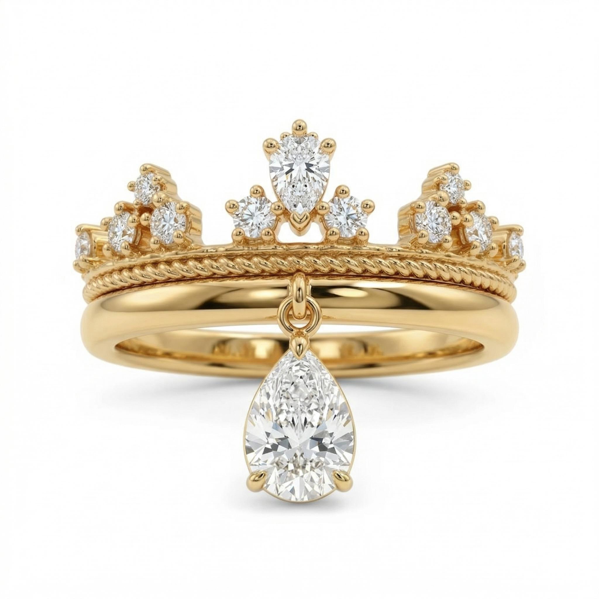 1.8 ct.tw Crown Design with Pear Cut Charm S925 Silver Wedding Band